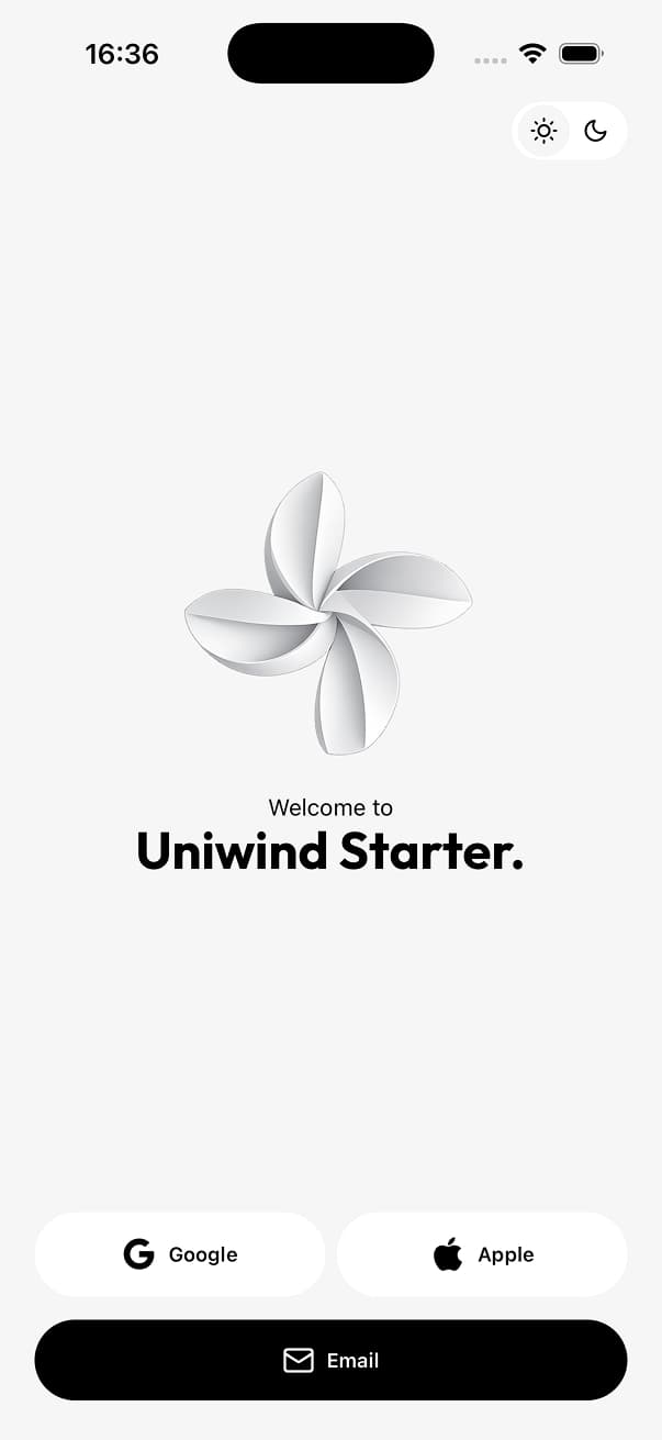 Uniwind Starter main screen